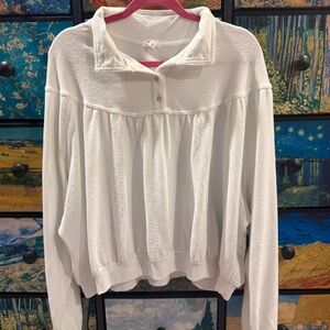 aerie White Long-Sleeve Collared Pullover